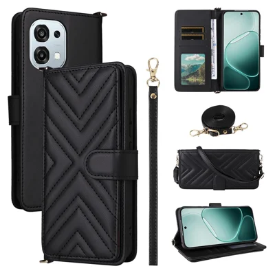Leather Case for Oppo A6 Pro 4G / A6 Pro 5G / F31 5G Stand Wallet Phone Cover with Shoulder / Wrist Strap - Black