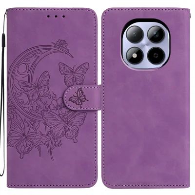 Voor Xiaomi Redmi Note 15 Pro 5G Hoesje Met Bloemen- en Vlinderprint PU Leren Portemonnee Stand Hoes - Paars