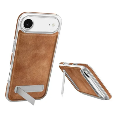 iPhone Air Case mit verstecktem Ständer Leder + PC + TPU Matt Galvanisierter Handyhülle - Braun