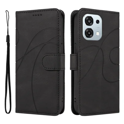 For Oppo A6 Pro 4G / Oppo A6 Pro 5G Wallet Case Leather Phone Cover Stand with Curved Line Design -  Black