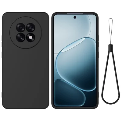 For Oppo A6 GT 5G / Oppo F31 Pro+ 5G Liquid Silicone Case Phone Back Cover with Hand Strap - Black