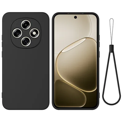 For Oppo F31 Pro 5G Liquid Silicone Case Phone Back Cover with Hand Strap - Black