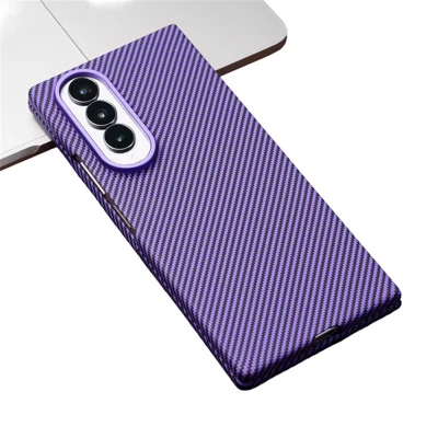 For Samsung Galaxy Z Fold3 5G Magnetic Case Carbon Fiber Texture PC Phone Cover with Tempered Glass Film - Purple