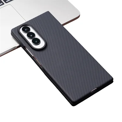 For Samsung Galaxy Z Fold4 5G Magnetic Case Carbon Fiber Texture PC Phone Cover with Tempered Glass Film - Black