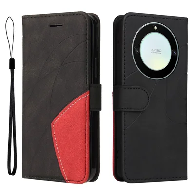 For Honor X40 5G / X9a 5G / Magic5 Lite 5G Leather Case Wallet Stand Color Splicing Phone Cover - Black