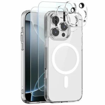 Zestaw NORTHJO 5 w 1 dla iPhone 16 Pro magnetyczna obudowa PC + pokrywa telefonu TPU z 2 przednimi ochronnikami ekranu + 2 foliami na obiektyw