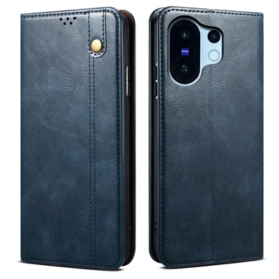 For vivo X200 FE 5G Case Crazy Horse Texture Waxy Leather Wallet Stand Phone Cover - Blue