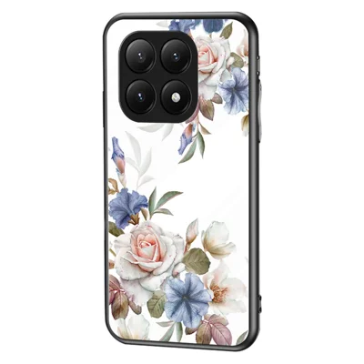 For Xiaomi 15T Pro Case Floral Pattern TPU + Tempered Glass Protective Phone Cover - White Flower Bush