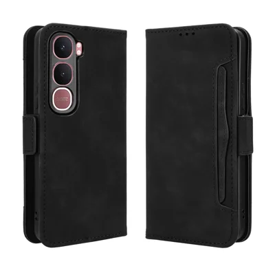 For vivo Y21d / vivo Y31 5G Leather Case Phone Wallet Cover with Multiple Card Slots - Black