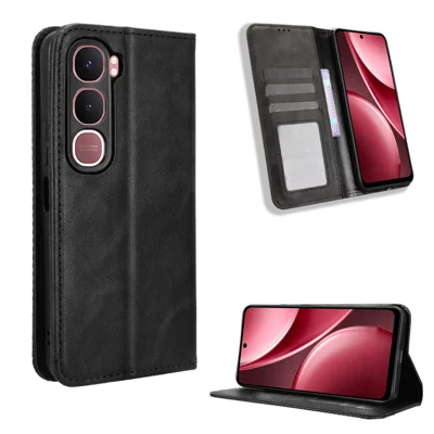 For vivo Y21d / vivo Y31 5G Leather Case Wallet Stand Retro Texture Phone Cover - Black