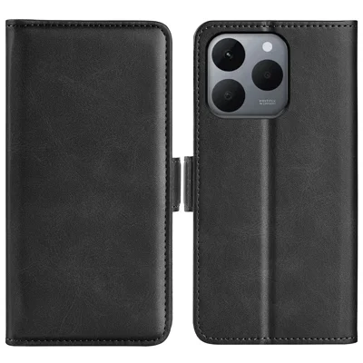 For Realme 15T 5G Case Calf Texture Leather Wallet Phone Cover - Black 