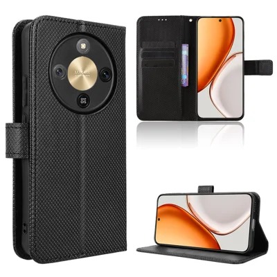 Til Honor X70 5G / Honor X9d 5G Læder Wallet Case med Snor Diamantstruktur Telefonbeskyttelse - Sort
