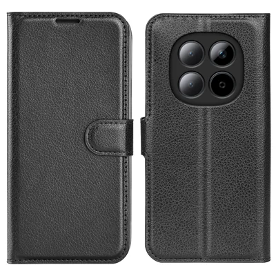 Xiaomi Redmi Note 15 Pro 5G hoesje met lycheestructuur, stootvast lederen portemonnee hoes - Zwart