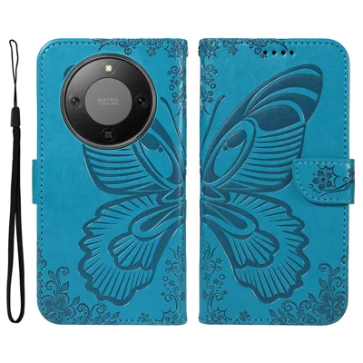 For Honor Magic8 Lite 5G / X9d 5G / X70 5G Case Butterfly Pattern PU Leather Folio Flip Phone Cover -  Blue