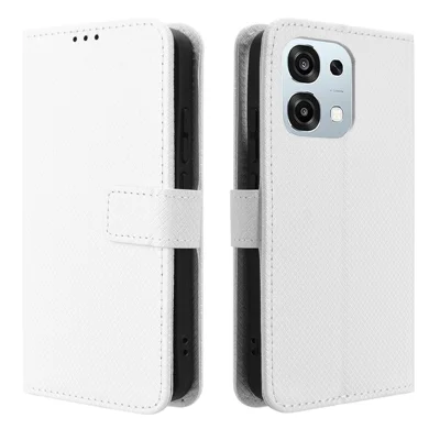 Leather Wallet Case for Oppo A6 Pro 4G / A6 Pro 5G / F31 5G Diamond Texture Phone Cover with Strap - White