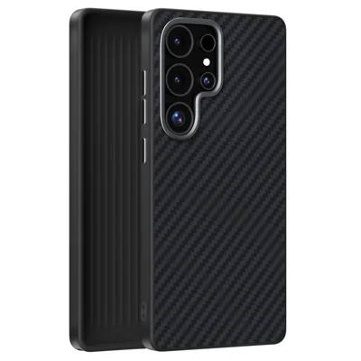 ABEEL For Samsung Galaxy S24 Ultra Magnetic Case Wide Carbon Fiber Texture Back Cover - Black