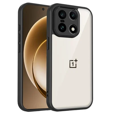 Voor OnePlus 15 5G hoesje Matte Skin Touch Transparant PC + TPU Stootvrij Telefoon achtercover - Zwart