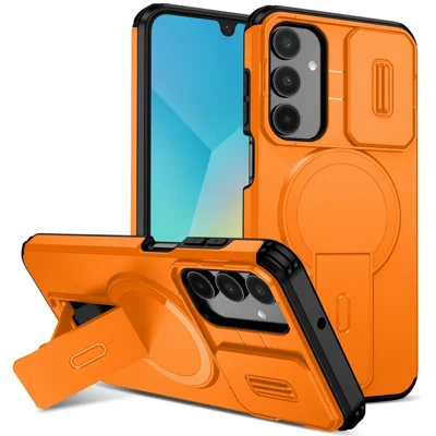 Bulk Purchasing For Samsung Galaxy A16 5G  /  A16 4G Magnetic Phone Case PC + TPU Cover with Hidden Kickstand and Sliding Camera Cover - Orange