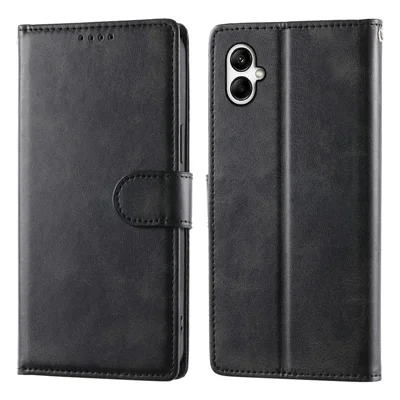 Wallet Case For Samsung Galaxy A08 5G / A08 4G / A07 5G / A07 4G / A06 4G / A06 5G Stand Calf Texture PU Leather Flip Phone Cover with Wrist Strap - Black