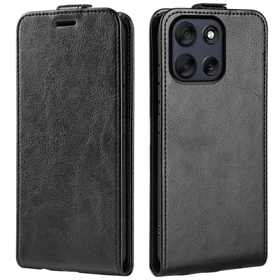 For Motorola Moto G56 5G Case with Card Slots Vertical Flip Leather Phone Cover - Black 
