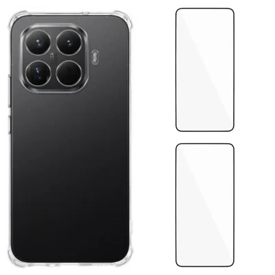 Xiaomi 15T Pro TPU-Hülle WANLONFENG WL3-Serie 1,5 mm Handyhülle mit 2 Stück Hartglasfilmen - Transparent