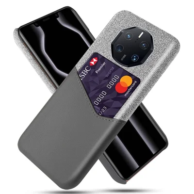 For Huawei Mate 50 RS Porsche Design 4G Anti-fall Cellphone Case Cloth Texture Phone Case Card Holder PU Leather Coated PC Cover - Grey