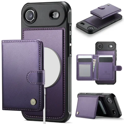 iPhone Air Case JEEHOOD J09 RFID-Blockierung Kartenhalter Leder Rückseite Handyhülle kompatibel mit MagSafe - Lila