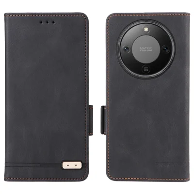 For Honor X70 5G / X9d 5G Funda de Cartera de Cuero con Tapa Abatible y Decoración de Accesorios - Negro