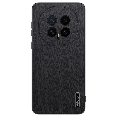 Voor Honor Magic8 5G hoesje houtnerf PU leer coating PC TPU telefoonhoes - Zwart