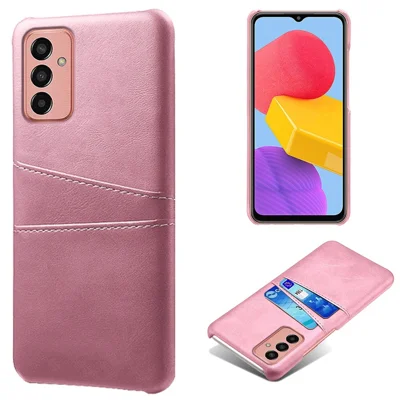 For Samsung Galaxy M13 4G Phone Case with Dual Card Slots, Drop Resistant PU Leather Coated Hard PC Cover - Rose Gold