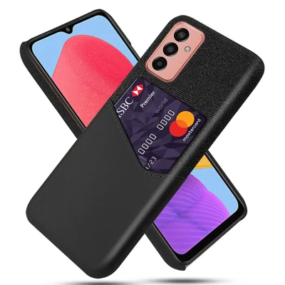 Handyhülle für Samsung Galaxy M13 4G mit Kartenhalter, Fallschutz, Stofftextur, PU-Leder-beschichtet, PC-Abdeckung - Schwarz