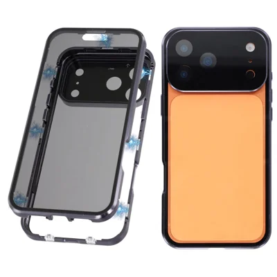 Étui pour iPhone 17 Pro Max Anti-Espion Double Face Verre Trempé + Cadre Métallique Magnétique Housse de Téléphone - Violet