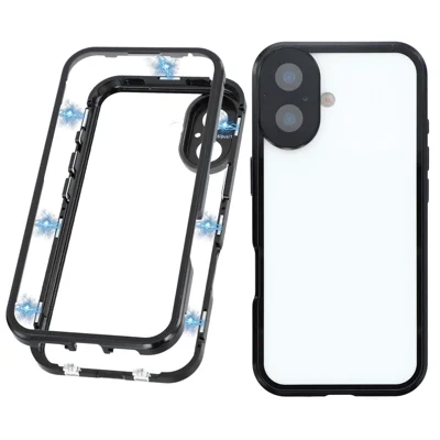 For iPhone 17 Case Ultra Clear Dobbelt-sidede Hærdet Glas + Magnetisk Metalramme Telefonbeskytter - Sort
