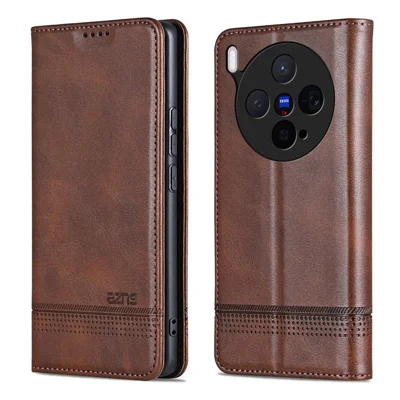 AZNS Für vivo X300 5G Hülle Kuhledertextur PU-Leder Brieftasche Handyhülle - Kaffee