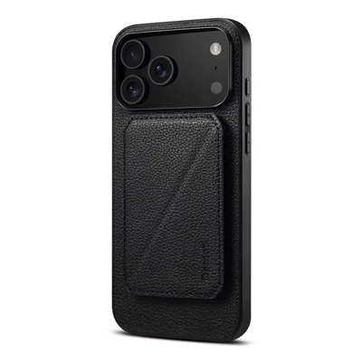 DENIOR D29 Magnetische Hülle aus Leder für iPhone 17 Pro mit abnehmbarem Kartenfach - Schwarz