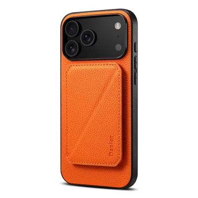 DENIOR D29 Per iPhone 17 Pro Max Custodia magnetica in pelle Custodia posteriore per telefono con supporto per schede staccabile - Arancione