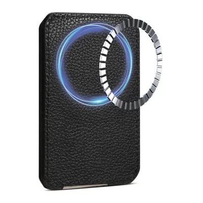 DENIOR V22 Magnetic Card Holder Vertical Horizontal Stand Cowhide Texture PU Leather Card Bag - Black