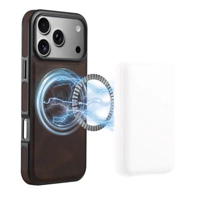 DENIOR A13 Capa para iPhone 17 Pro Compatível com MagSafe Couro + PC + TPU - Marrom
