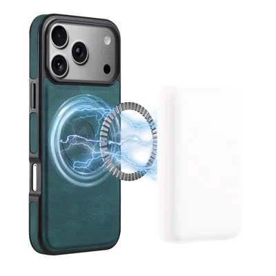 DENIOR A13 For iPhone 17 Pro Max Case Compatible with MagSafe Leather + PC + TPU Phone Cover - Blue
