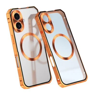 Funda para iPhone 17 Compatible con MagSafe, Marco Metálico Rígido, Cubierta Trasera de Teléfono Esmerilada - Naranja