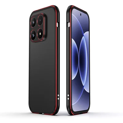 Custodia paraurti Xiaomi 17 con protezione per obiettivo, cornice in metallo bicolore, copertura per telefono con serratura a vite - Nero / Rosso
