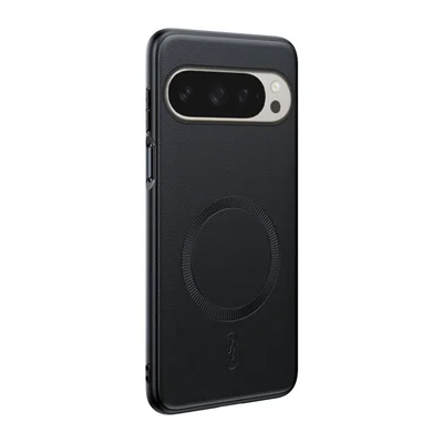 For Google Pixel 10 Pro XL Magnetic Case Leather Coated TPU + PC Phone Cover - Black