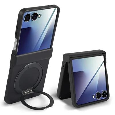 Magnetic Case For Motorola Razr 70 / 60 / 50 5G / Razr 2026 / 2025 / 2024 Rotating Kickstand Electroplated PC Phone Cover - Black