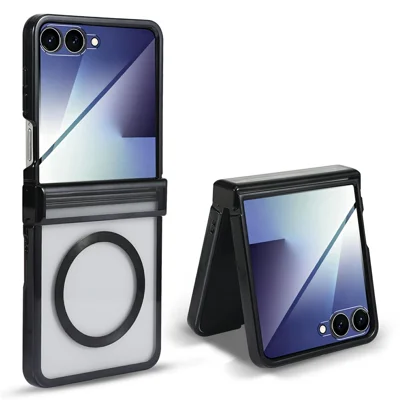 For Motorola Razr 50 Ultra 5G Magnetic Case Electroplating CD Vein PC Phone Cover with Tempered Glass Screen Film - Black
