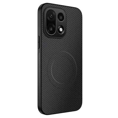 Voor OnePlus 15 5G-hoesje, compatibel met MagSafe WANLONFENG TQ-serie, koolstofvezelstructuur PC TPU telefoonhoesje - Zwart