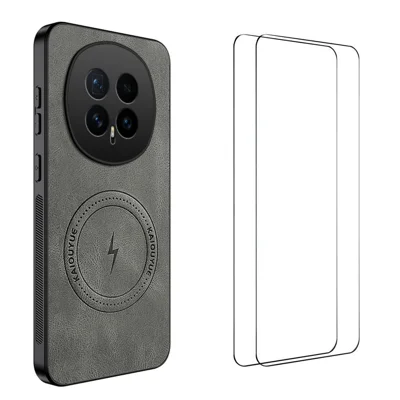 Voor Honor Magic8 5G Magnetische Behuizing WANLONFENG SD-serie PC TPU Telefoonhoes met 2 Stks Schermbeschermer - Grijs