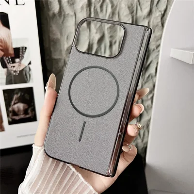 For Google Pixel 10 Pro Fold Phone Magnetic Case Leather + PC Protective Cover - Grey