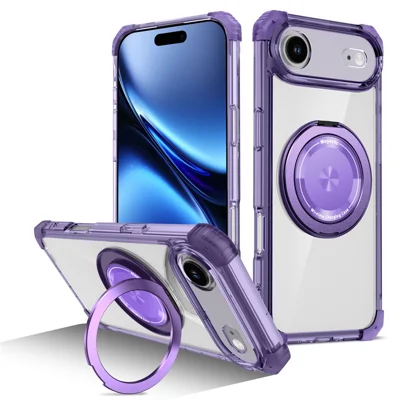 Funda para iPhone Air Compatible con MagSafe con Soporte Giratorio de PC + TPU - Transparente Morado