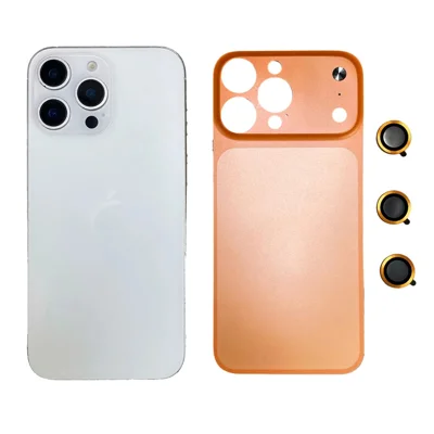 For iPhone 14 Pro Max Metal Case Transfer to 17 Pro Max Phone Cover with Camera Lens Protector - Orange
