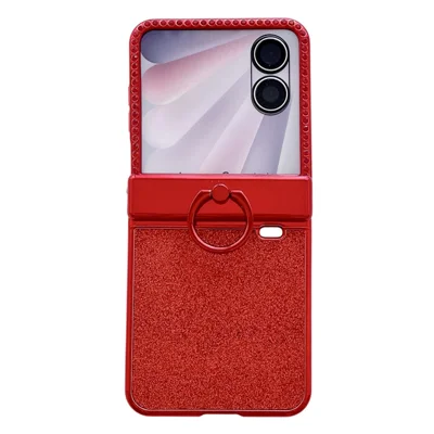 For Honor Magic V Flip 2 Case Skinnende Glitter Ringholder PC-telebeskyttelse med Hærdet Glas Bagside Skærmfilm